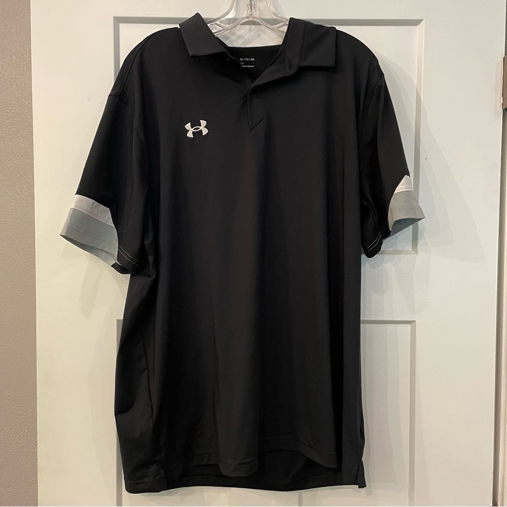NWOT Under Armour Black Polo with Grey & White Sleeve Detail